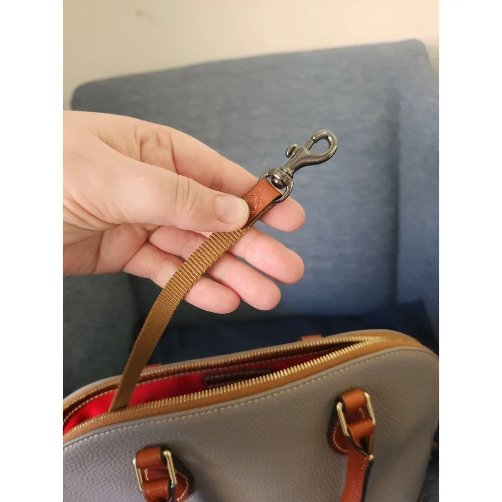 Dooney & Bourke Large Gray Pebbled Leather Domed Satchel Bag
